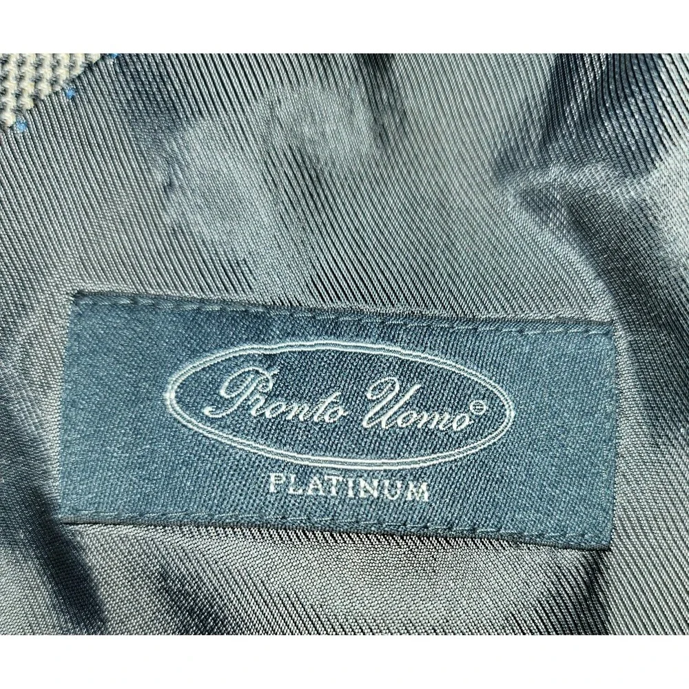 Pronto Uomo Platinum Blazer Men's 44L‎ Long Grey Houndstooth Wool Jacket/Blazere
